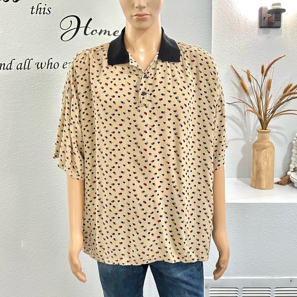Generra Reserve Mens Henley Shirt Size L Large Geometric Short Sleeve Buttons